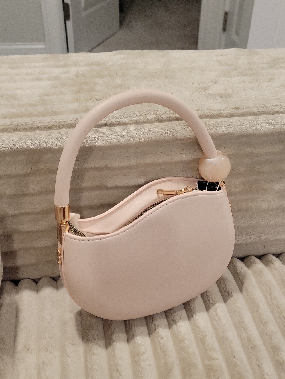 Melie Bianco Pale Pink Mini Top-Handle Bag with Gold Hardware